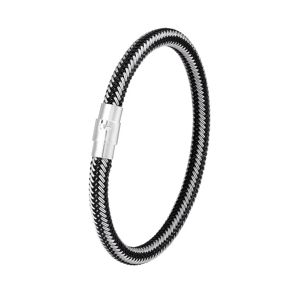 Titanium steel geometric wire bracelet with magnetic clasp in silver tone