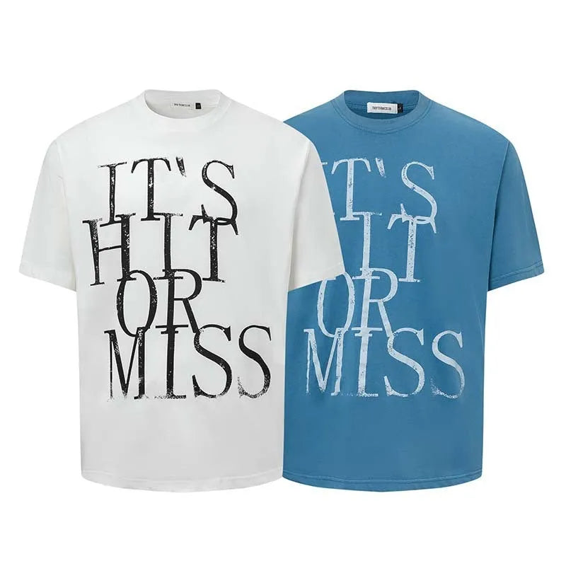 Men's white American-style letter printed round neck cotton blend T-shirt shown front view