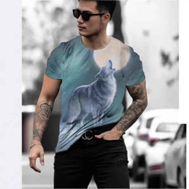Men's retro 3D animal print short-sleeved T-shirt in polyester bird eye cloth
