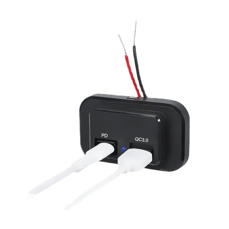 Black QC3.0 modified car charger with Type-C port for 36W fast charging