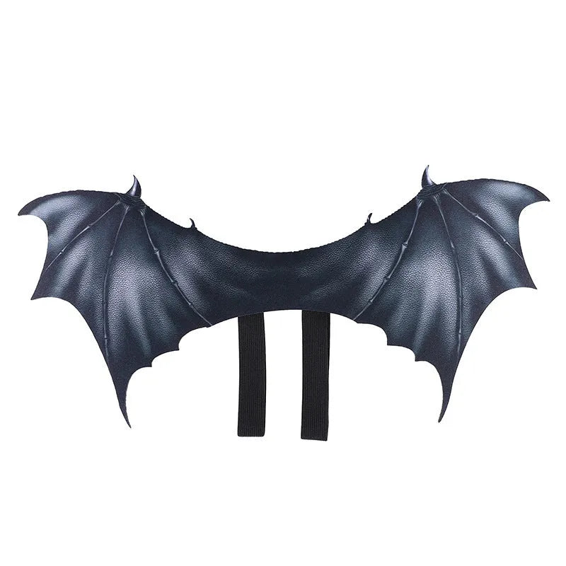 Black cloth bat wings costume for a dog or cat on a Halloween background