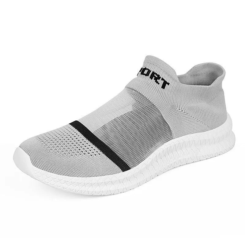 Breathable flyknit woven casual sports sock shoes in multiple colours on a white background.