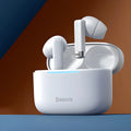 Active Noise Cancellation true wireless earbuds in Obsidian Black with a white charging case on a table.