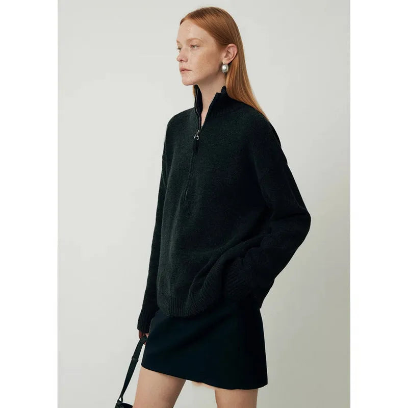 Wool bandage dress with loose lapels in black or mountain rain grey for autumn winter wear