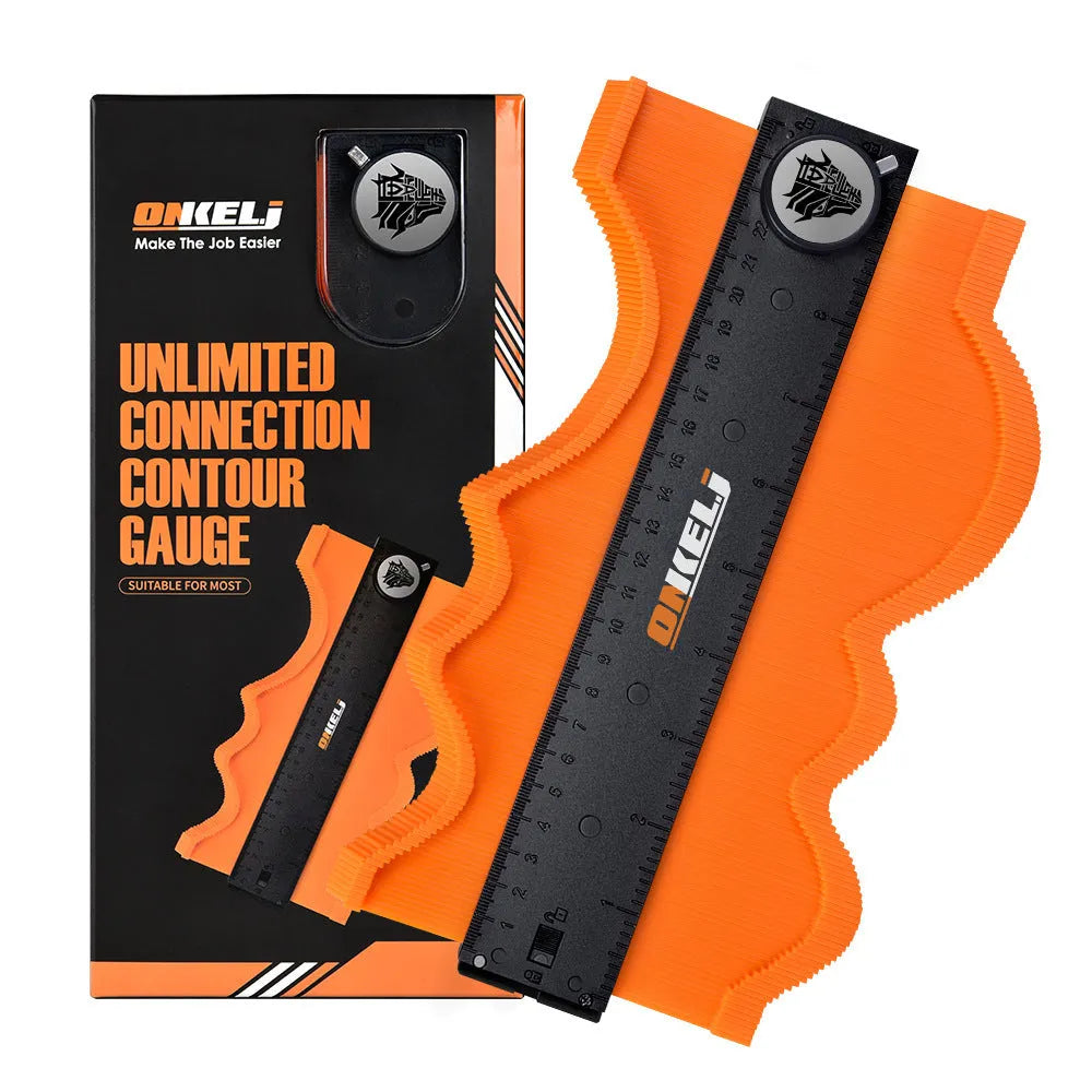 Silver and black 10-inch locking contour gauge with multiple pins for measuring profiles.