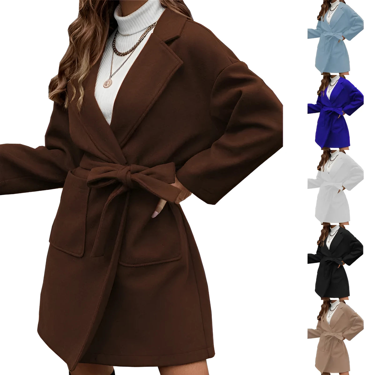 Long sleeve minimalist coat with belt and button closure in loose casual fit.