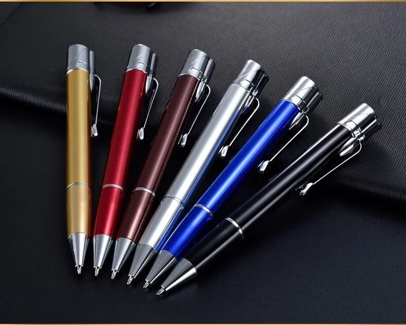Slim metal windproof pen lighter with key chain in assorted colours