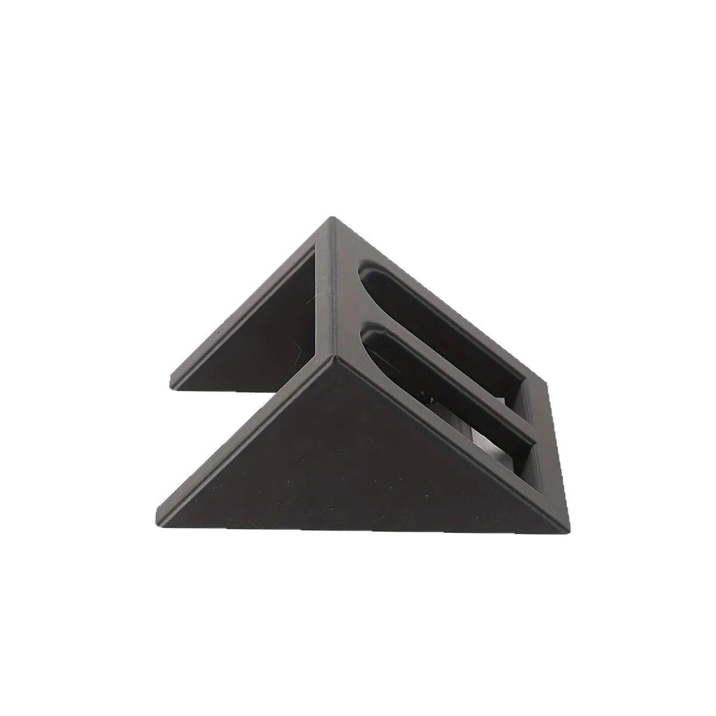 Black punk-style plastic pistol stand for displaying replica guns.