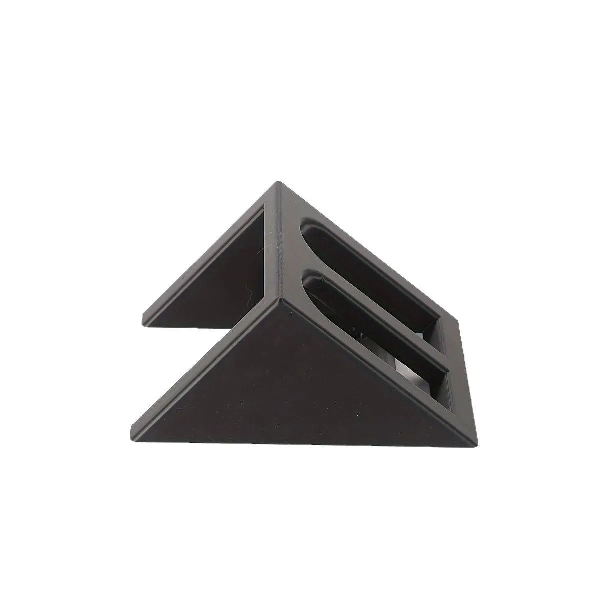 Black punk-style plastic pistol stand for displaying replica guns.