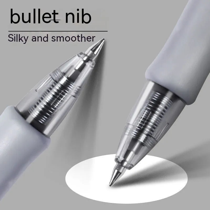 0.5mm gel pen in plastic barrel with black, blue, or red ink options
