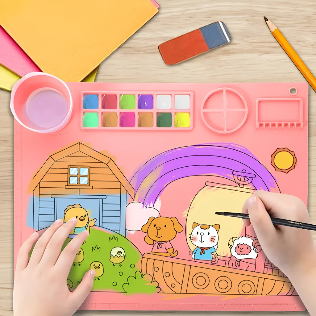 Silicone double bowl painting mat measuring 50 by 40 centimetres in various colour options