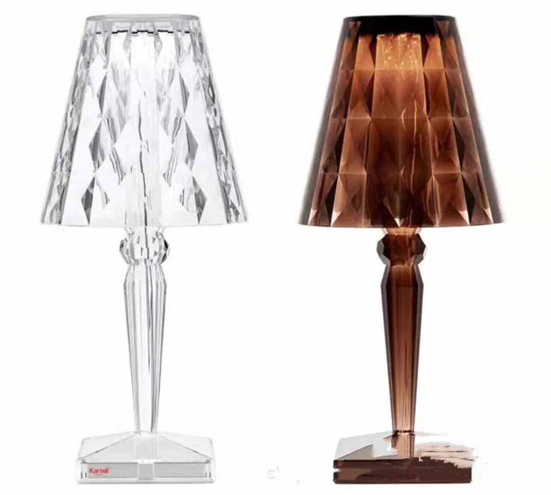 Rose gold plated portable touch night light with rechargeable battery on a surface