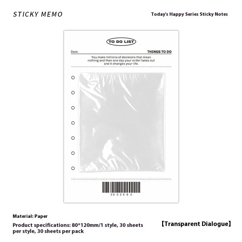 Happy Series message sticky notes pad, 120mm by 80mm, with 30 pages.