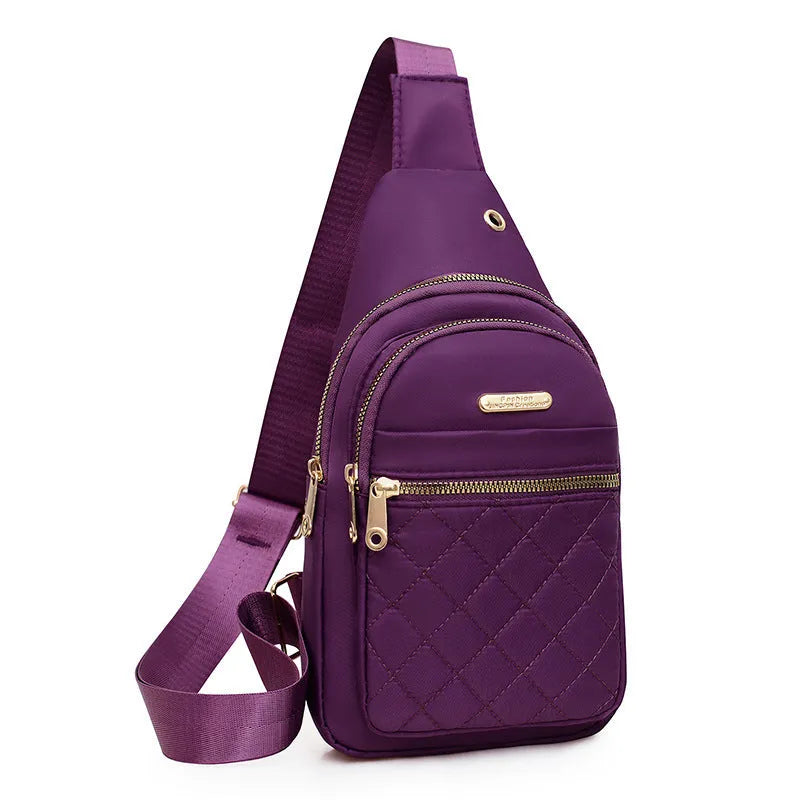 Oxford cloth crossbody chest bag for girls in assorted colours on an adjustable strap.