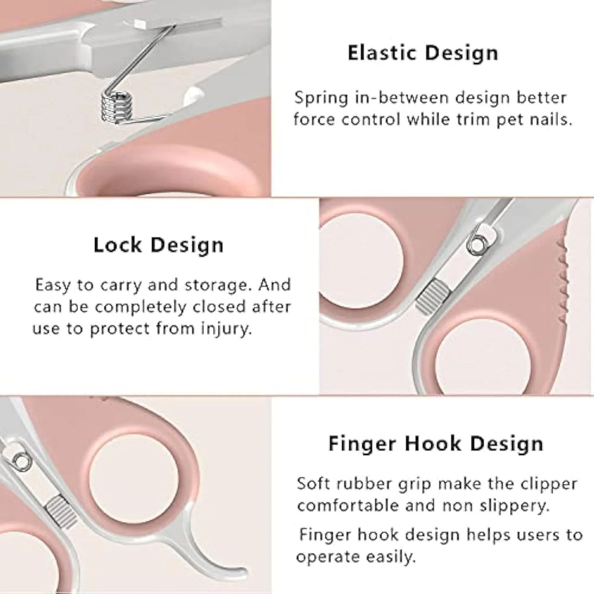 Grey and pink cat nail clippers with safety guard and angled stainless steel blade for pet grooming