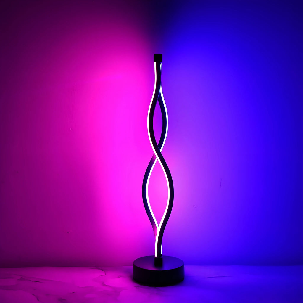 Black aluminium desk lamp with touch dimming and three-colour button controls