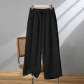 Women's straight-leg casual trousers with elastic waistband and lace-up drawstring detail in four colour options