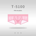 Men's seamless low-waist underwear in ice silk nylon, shown in multiple colours including light blue, chocolate, and white.
