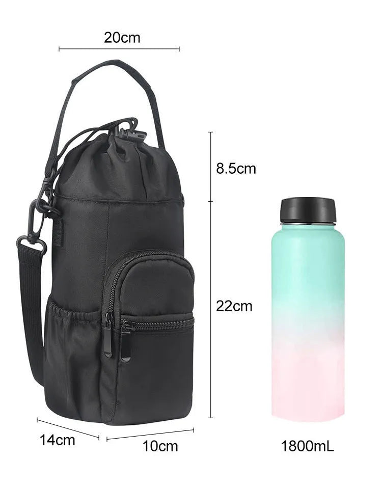 Cloth water bottle pouch crossbody shoulder bag in black, green or pink colour options