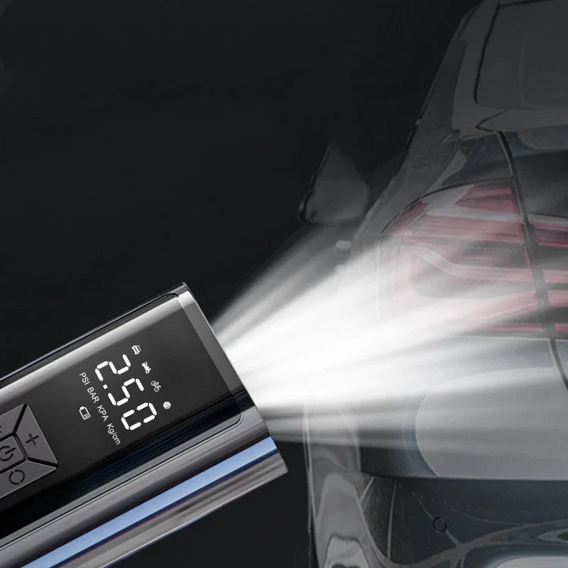 Portable wireless digital car tyre pump with LED display and inflatable hose