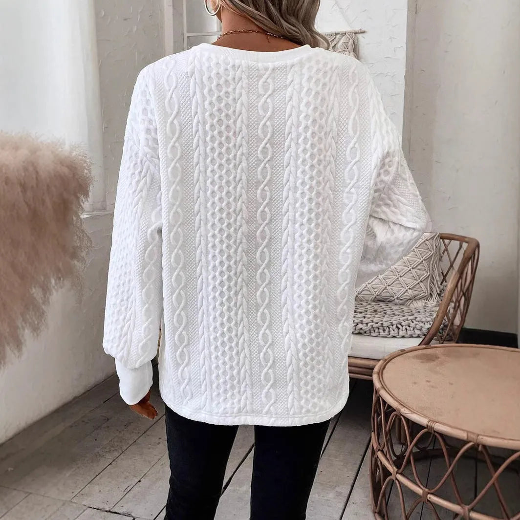 Milky white loose fit long sleeve T-shirt with a 3D pattern detail on the front