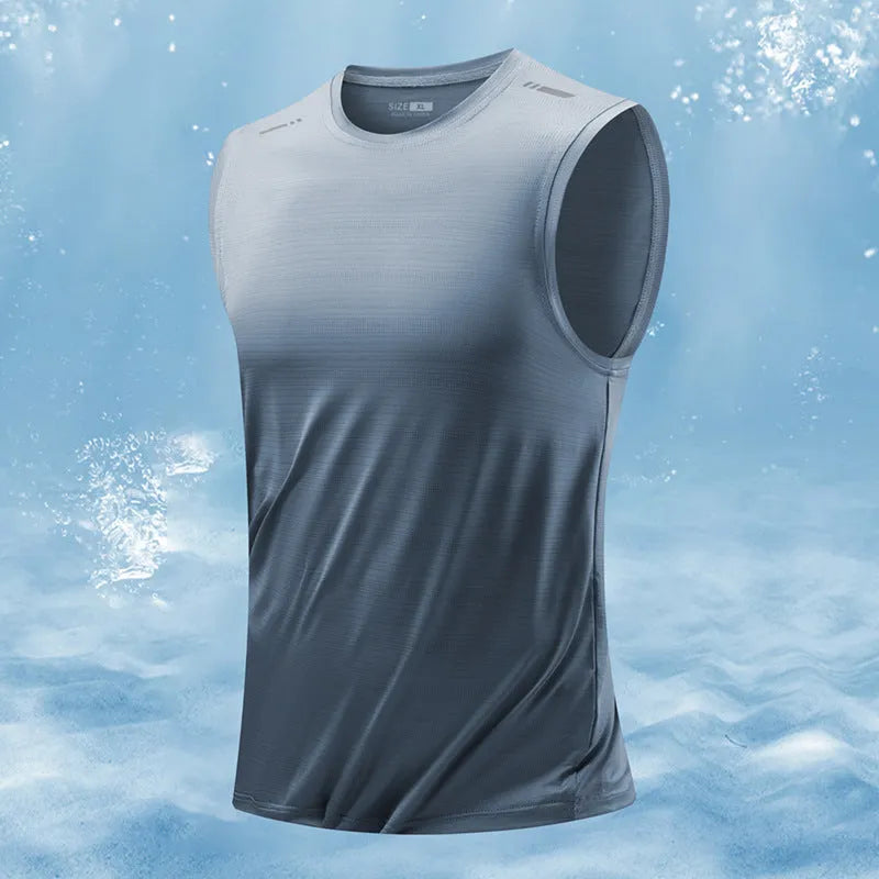 Men's loose-fit sleeveless waistcoat vest in a solid colour, made from bamboo and polyester blend fabric.