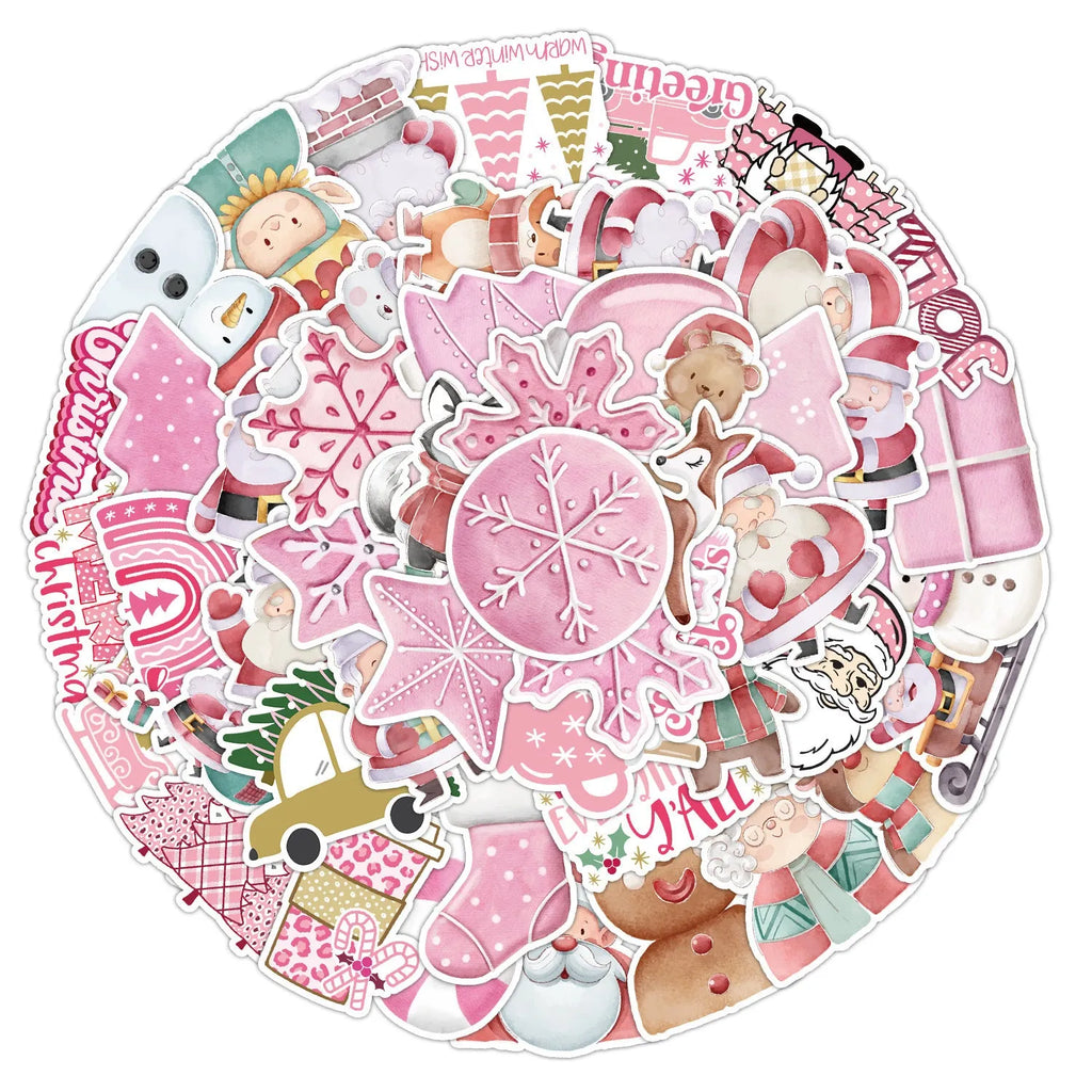50-pack of cute Christmas themed waterproof stickers for cars and electronics