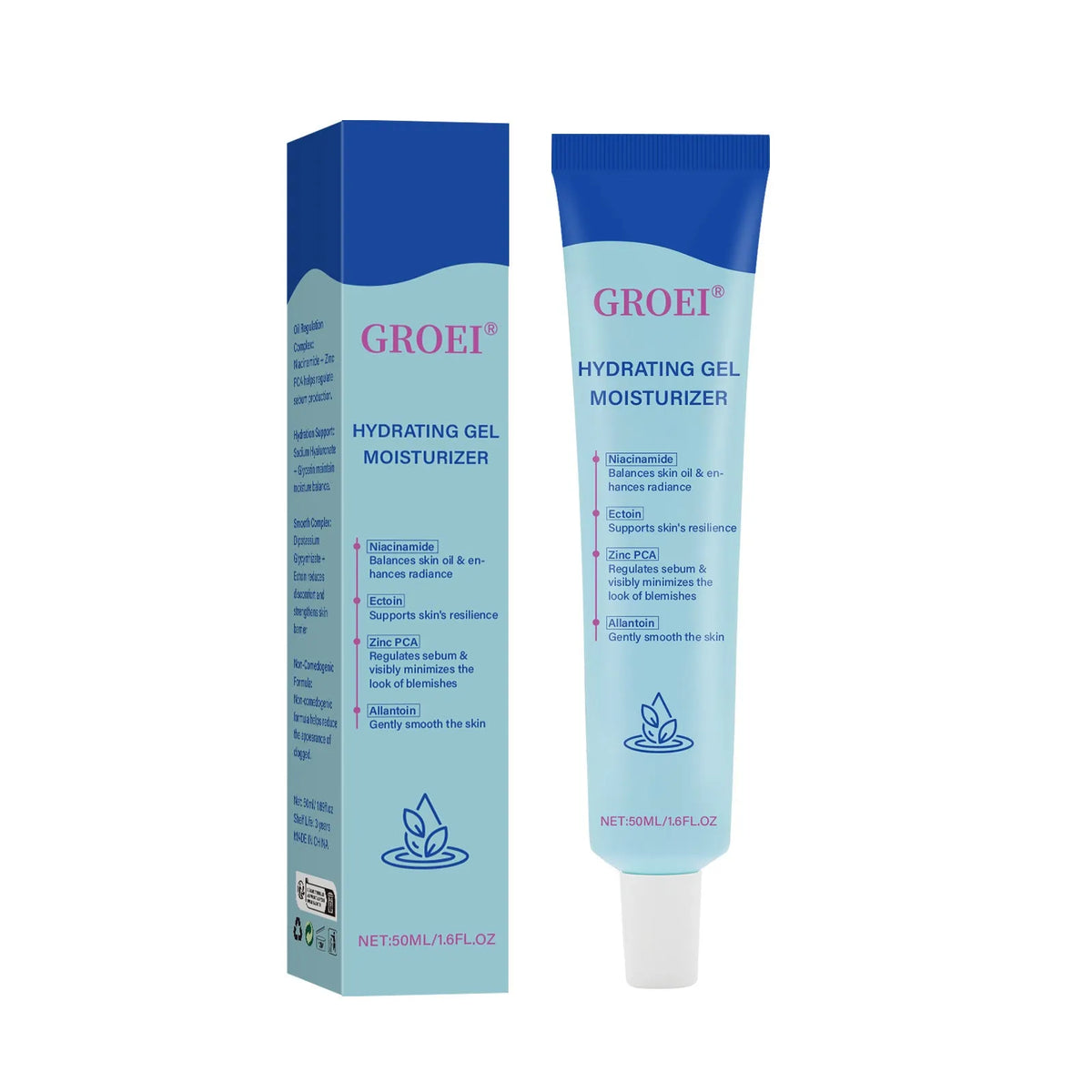 50ml airless pump bottle of hyaluronic acid hydrating facial moisturising gel