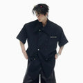 Men's loose fit short-sleeved summer shirt with lapel collar and spliced detailing
