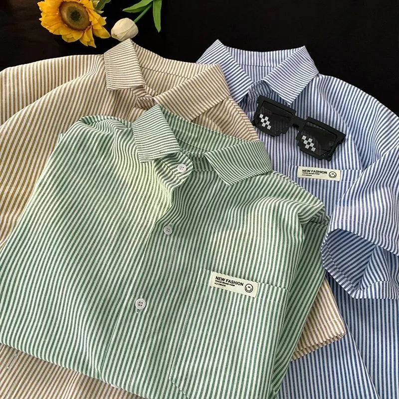 Loose plus size half sleeve striped shirt in blue or green colour