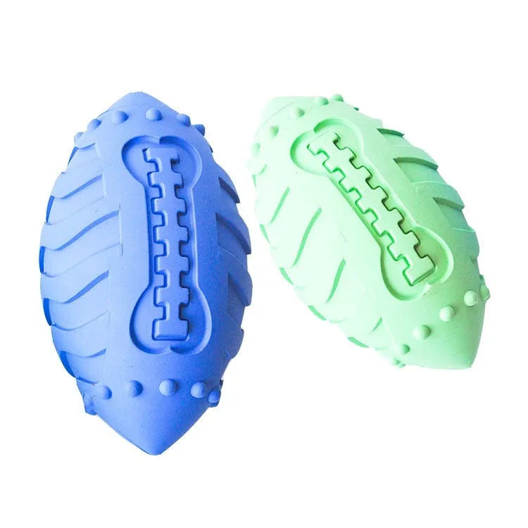 Light green rubber rugby ball dog toy for interactive training and teeth cleaning