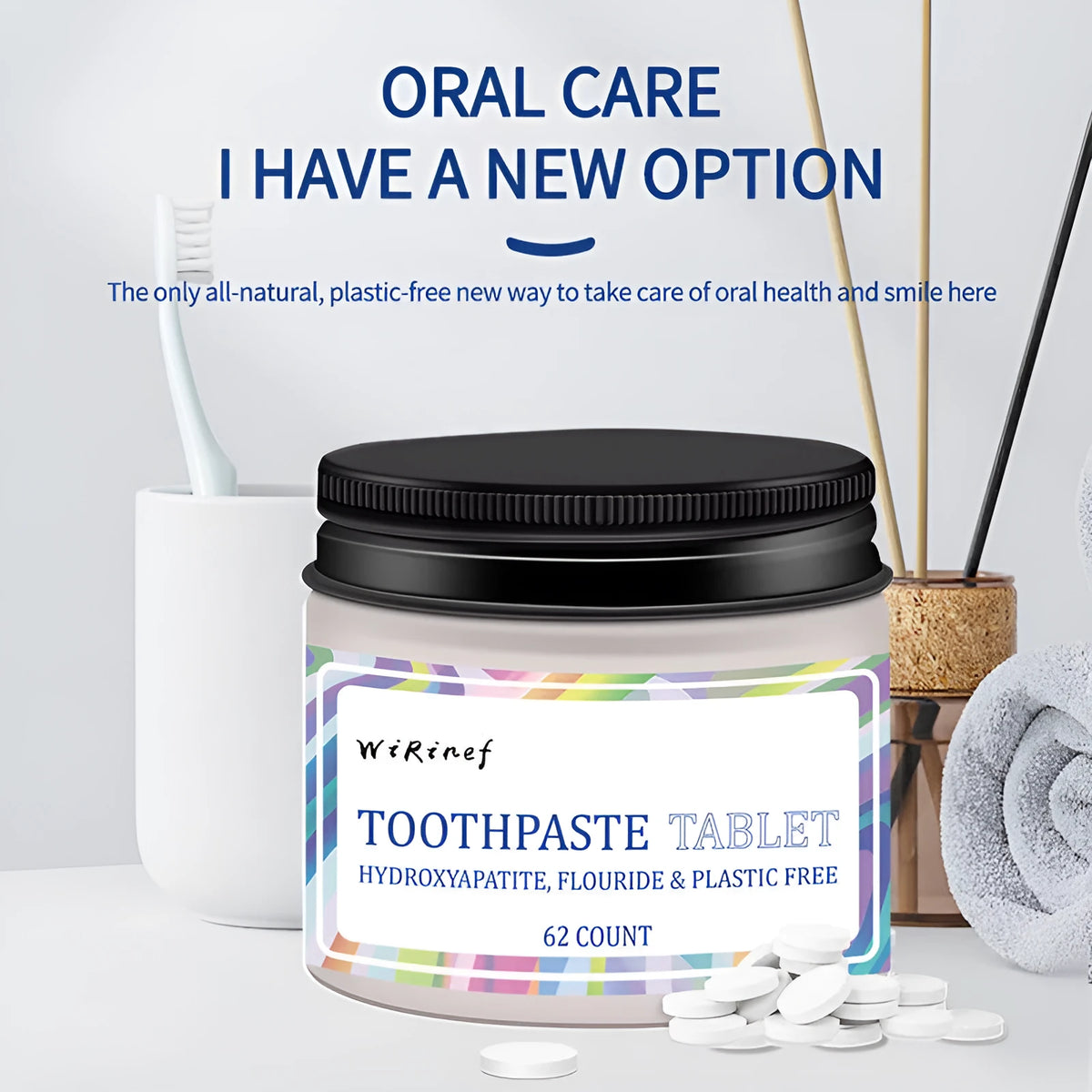 TP19 solid toothpaste tablets pack containing 62 portable chewing cleaning tablets