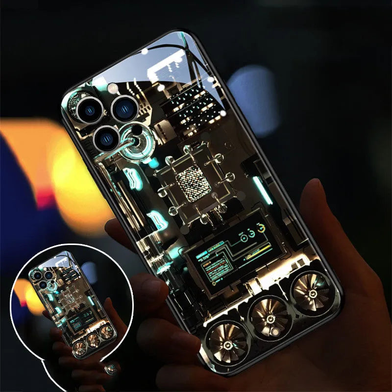 Xpress 14 tempered glass mobile phone case with a light-up notification feature for iPhone.