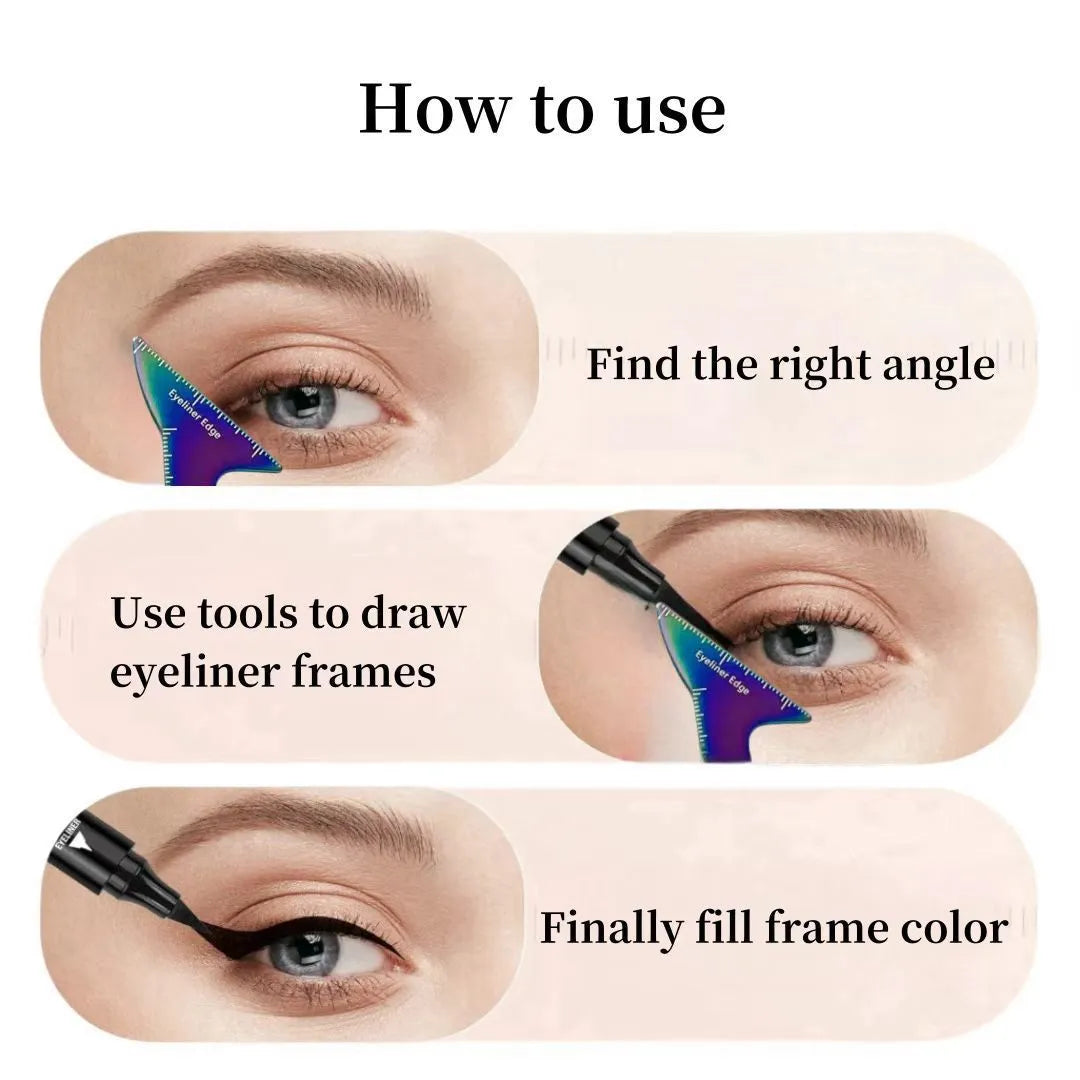 Pink and LaserFX coloured reusable eyeliner stencils tool for hooded eyes with 3-in-1 winged eyeliner, eyebrow, and contour templates