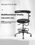Black leather dental hospital chair with hydraulic height adjustment mechanism
