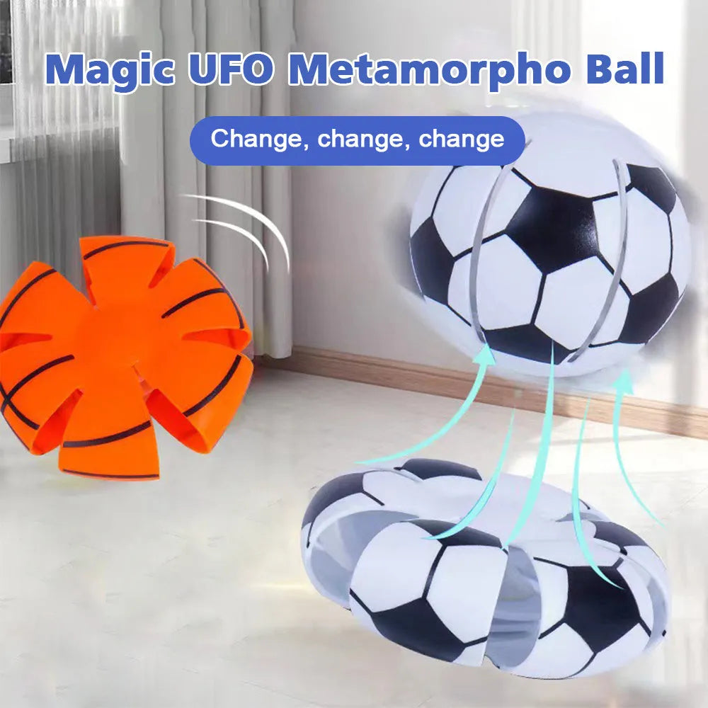Glowing bouncy ball dog toy that transforms into flying disc with six colour options