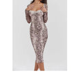 Gray digital printed slim fit lace dress with 3D effect pattern long sleeve A-line skirt