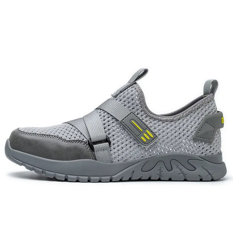 Men's anti-smash anti-puncture work insulation safety shoes with flying woven upper and rubber sole