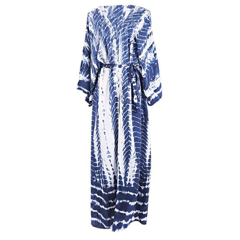 Cotton printed beach cover-up shirt with loose fit and 135cm length for sun protection