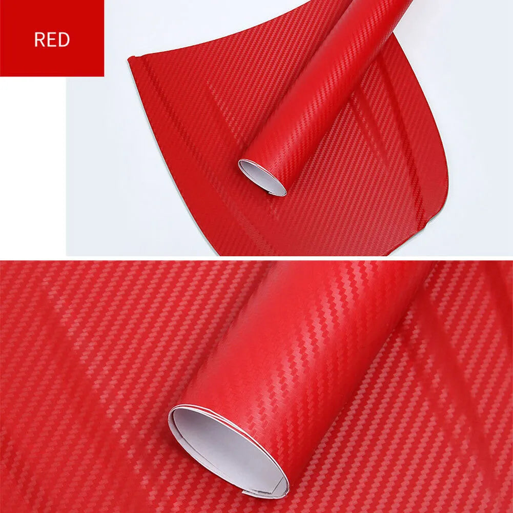 Roll of 3D carbon fibre sticker in assorted colours, showing texture and scale next to a 30cm ruler.