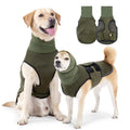 Polyester dog anti-anxiety jacket in army green colour showing wrap-around design for size M
