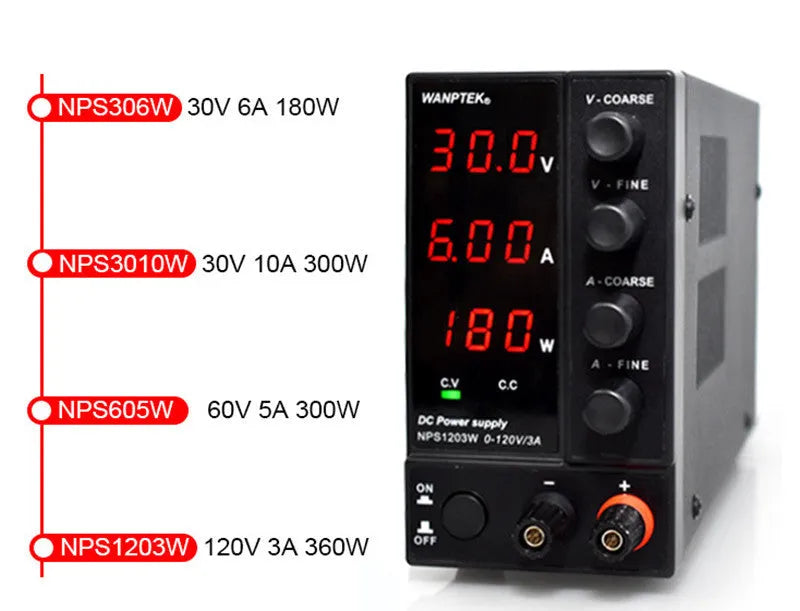 White adjustable DC power supply unit for mobile phone and notebook repair with digital display