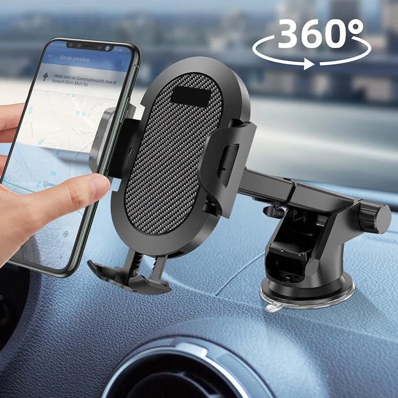 Black-grey car air vent phone holder with auto-lock clamp for smartphones