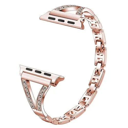 Stainless steel watch bracelet with diamond studs in gold, rose gold, white, black, and pink colour options.