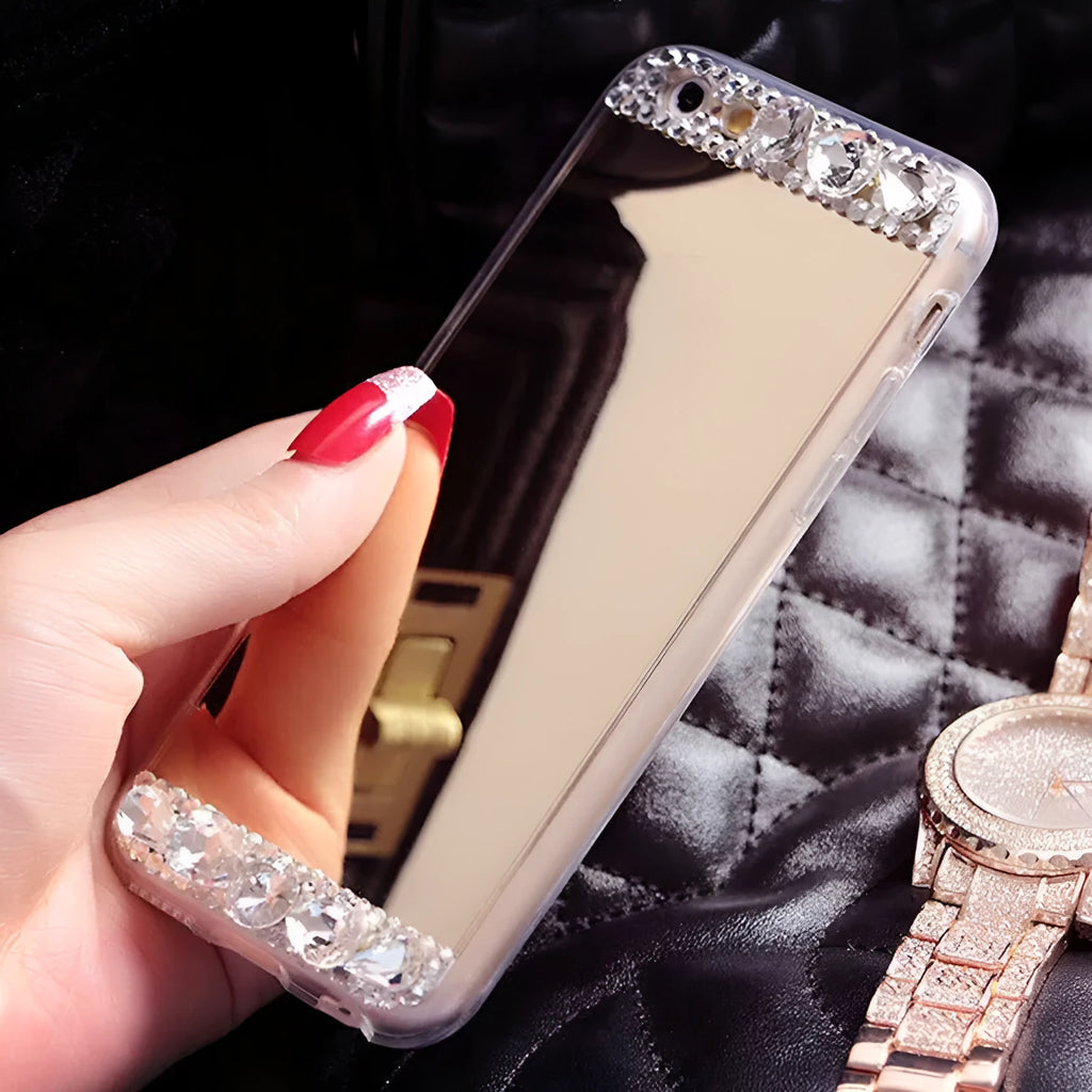 Gold rhinestone silicone phone case for Huawei smartphones with decorative manual craft styling