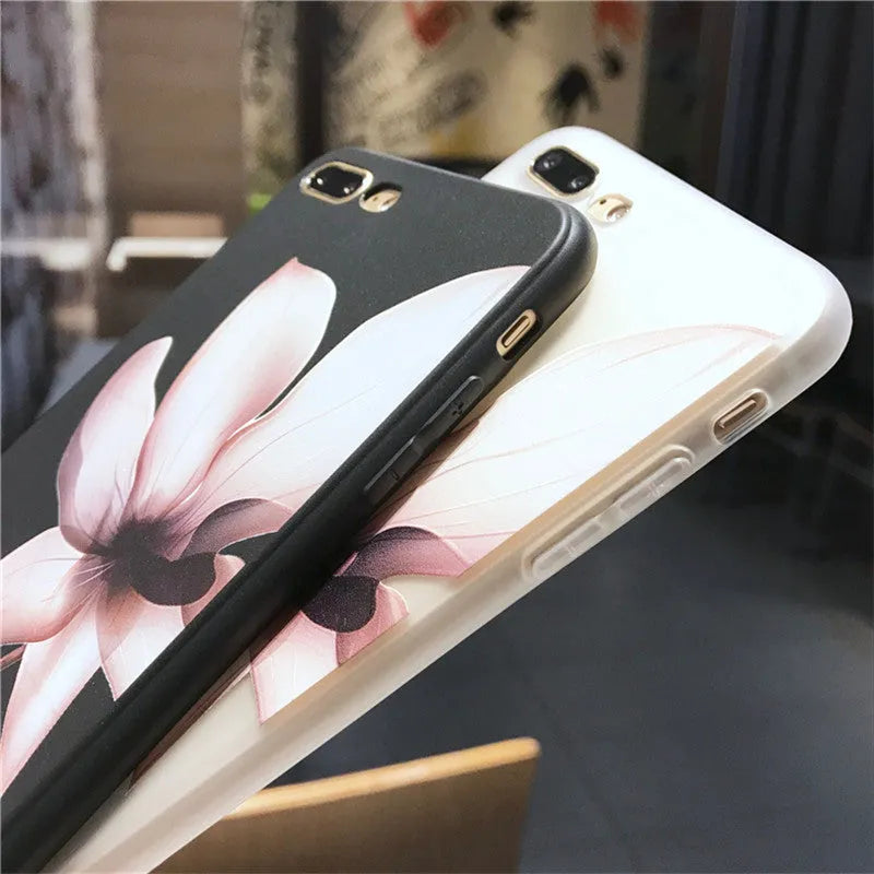 Embossed floral pattern TPU iPhone case in black and white colour options showing textured design