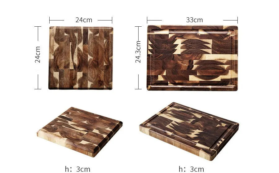 Brown solid wood chopping board with parquet pattern and 3cm thick edge