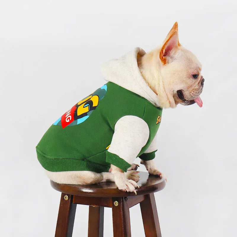 Green cotton pet clothing for dogs and cats in sizes L, XL, 2XL, 3XL, 4XL for autumn and winter wear