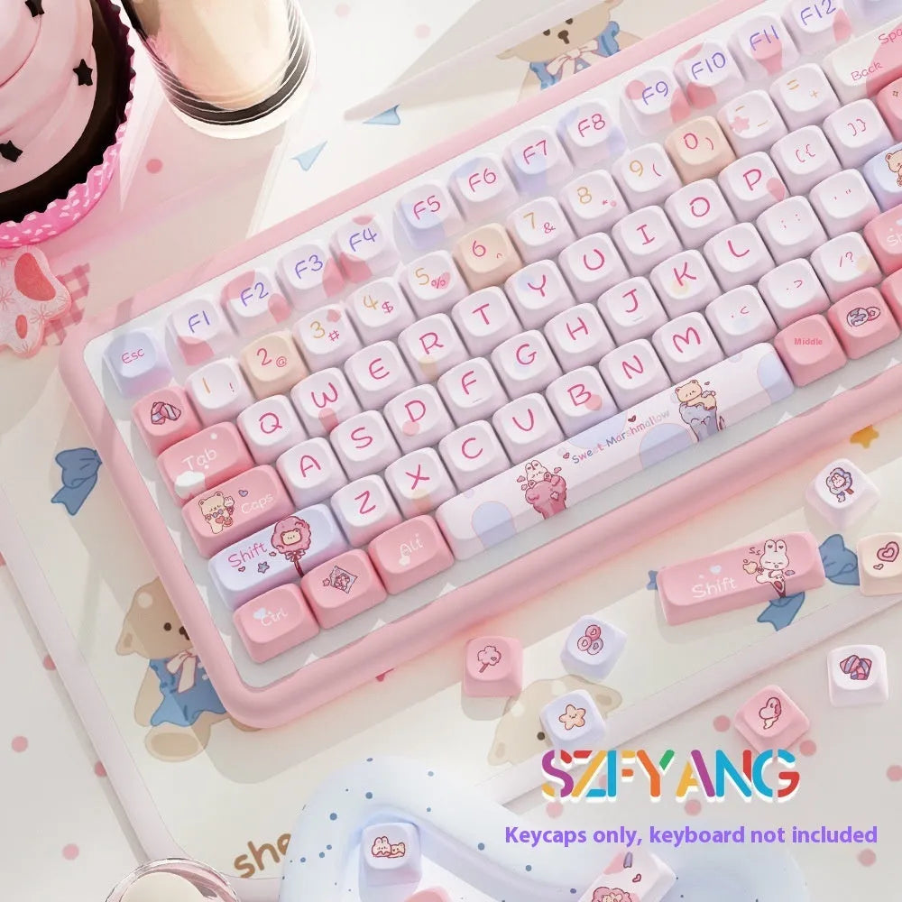 Sweet Cotton Candy mechanical keyboard keycaps in pastel pink colours for 112 or 120 key configurations