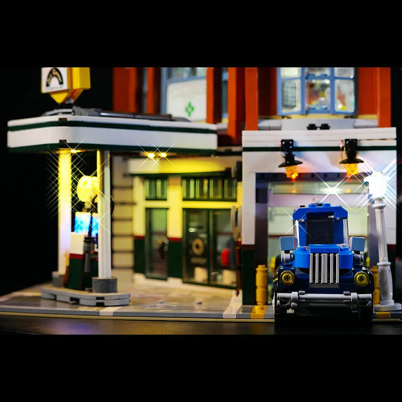 MOC modified LED lighting accessories kit with plastic components for model building corner repair shop scenes